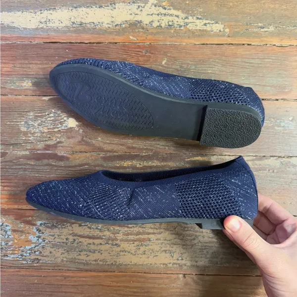 Bernie Mev Navy Metallic Silver Woven Stretch Knit Ballet Flats Sz 39 8.5 💛🍄 - Image 4