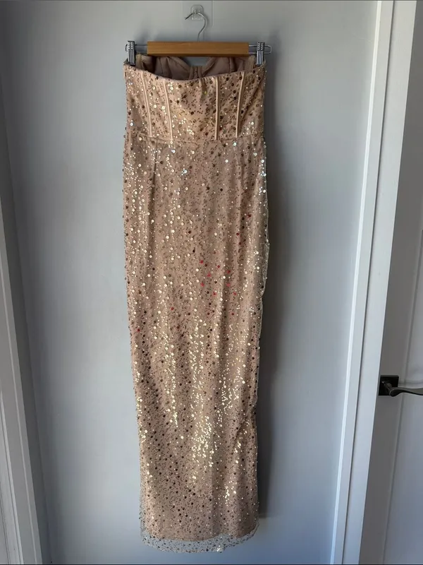 NWT Hello Molly Corset Champagne Sequin Strapless Bustier Maxi Dress - Image 5