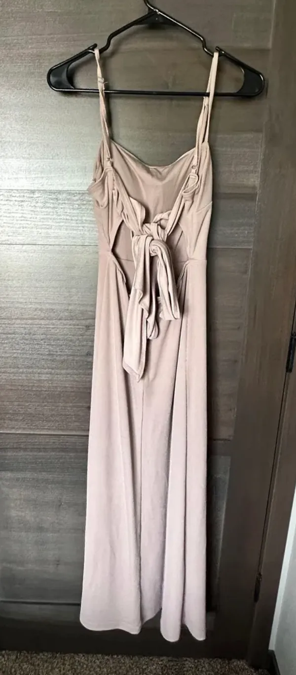 Chiffon Taupe Bow tie back Bridesmaid dress size small - Image 4