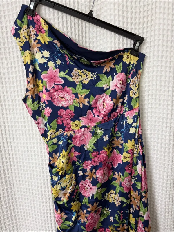 Lulus Divinely Blooming‎ Blue Multi Floral One-Shoulder Midi Dress Medium - Image 11