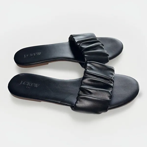 J. Crew Menorca Sandals‎ Women's Scrunchie Strap Slide Black Leather Size 9 - Image 4