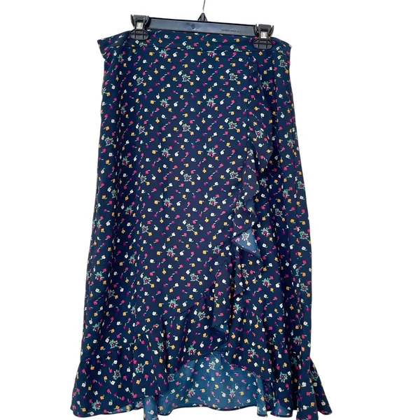 Loft Midi Skirt Large Floral Ruffle Navy Blue Fall Winter Whimsigoth Resort Boho - Image 3