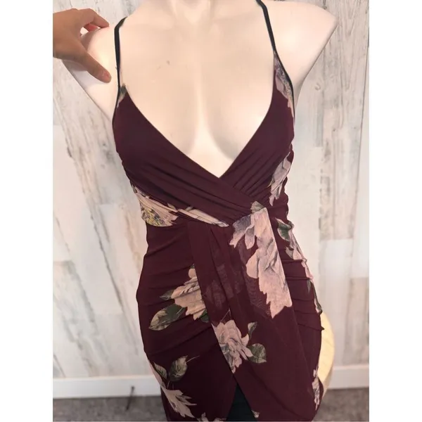 Ipona Collection Burgundy Floral Wrap Midi Dress Women’s Size S - Image 4