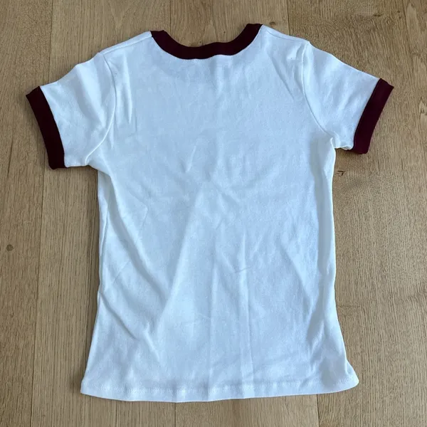 Brandy Melville Tee Crew Neck Short Sleeve USA Hailie One Size White Red - Image 3