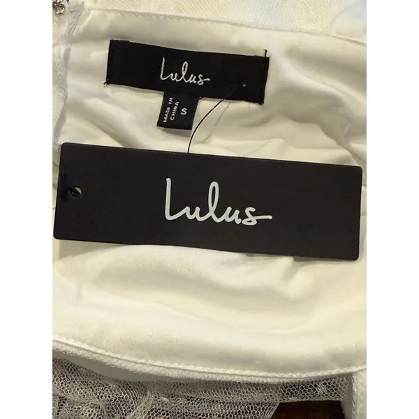 NWT Lulus Dreamy Celebration Sheer Tulle Bustier Swiss Dot Midi Dress S White - Image 9