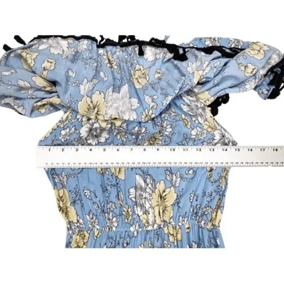 Boohoo Blue Yellow Floral Spaghetti Strap Tiered Maxi‎ Dress Size 8 - Image 5