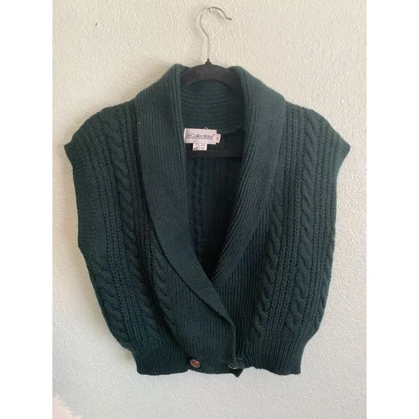 Vintage JH Collectibles Wool Dark Green Shawl Collar Knit Blouse M - Image 4