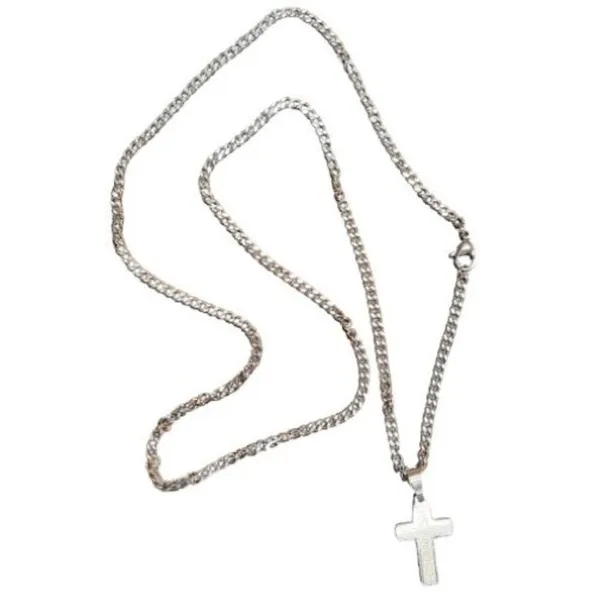 Cross Pendant Necklace Plated Silver Tone 24" Long - Image 3