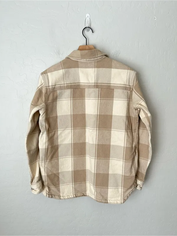 Carhartt Loose Fit Heavyweight Duck Shacket Plaid Oatmeal Size Small - Image 4