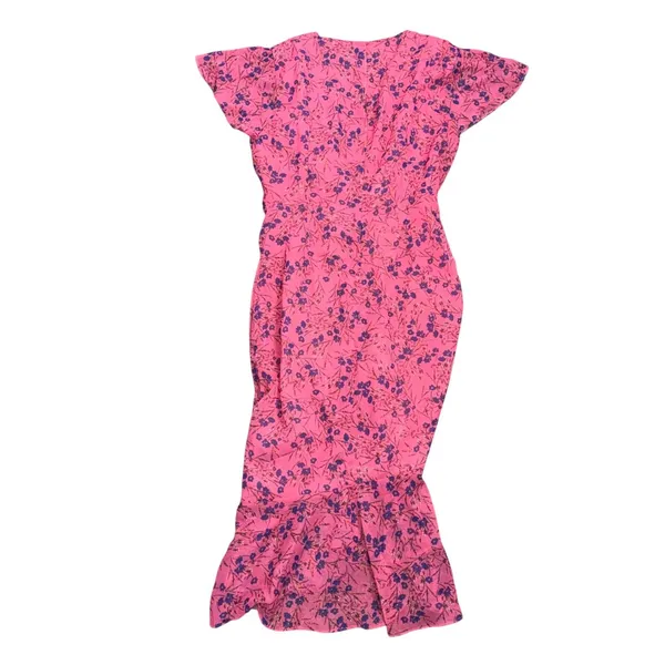 Majorelle Elaine Floral Midi Dress Women Size M Pink Excellent Ruched Ruffle Hem - Image 8