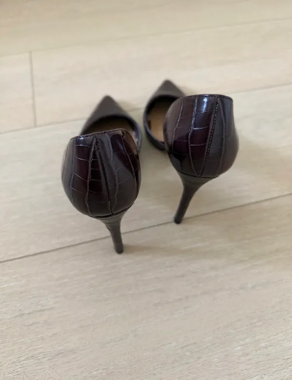 Mango Croc-Embossed D'Orsay Pointed Heels in Dark Brown - Image 3