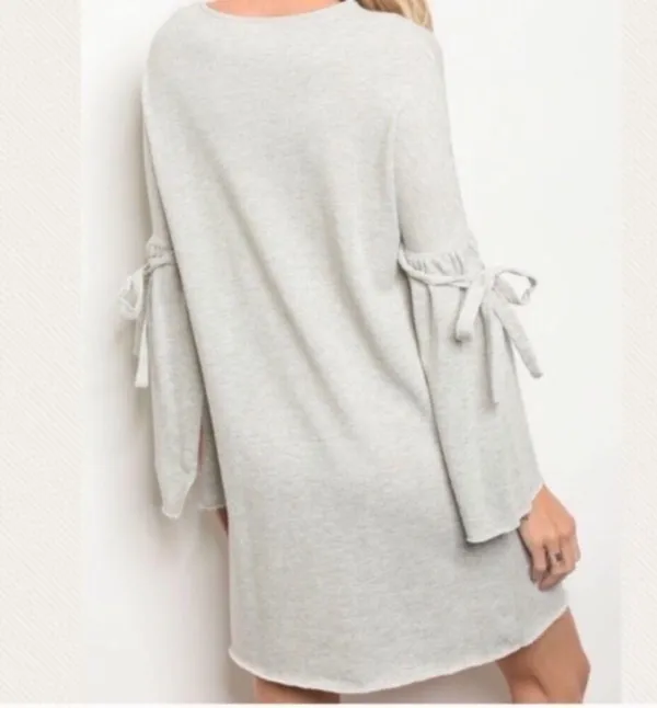 Oatmeal Sweater Dress Ties at the Elbow Sweatshirt Dress - Image 2