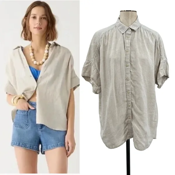 J. Crew Relaxed-fit short-sleeve Baird McNutt Irish linen shirt Beige XL Tall‎ - Image 2
