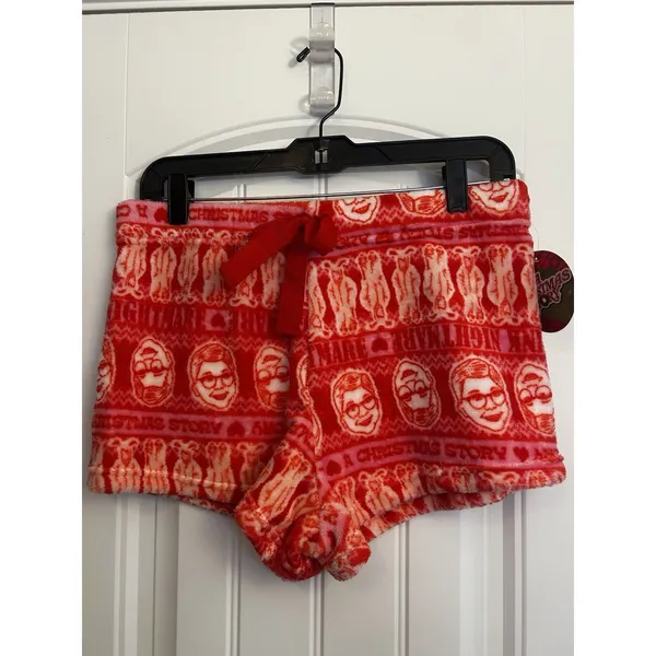 A Christmas Story Pink Red Plush Fleece Pajama Sleep Shorts Women’s Large NWT - Image 3
