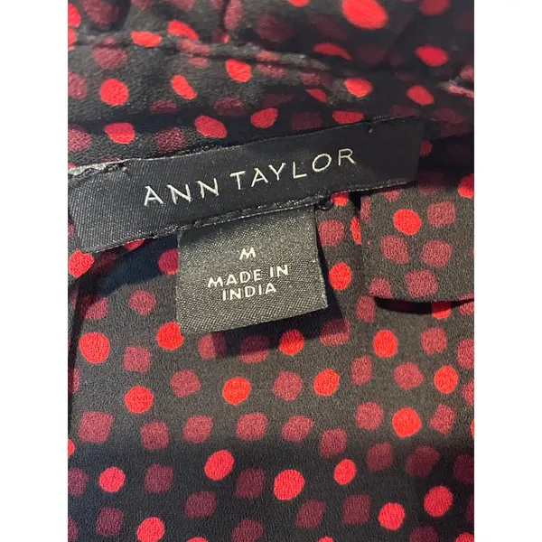 Ann Taylor Top Black Red Polka Dots Sleeveless Mock Neck Ruffle Chiffon Size M - Image 2
