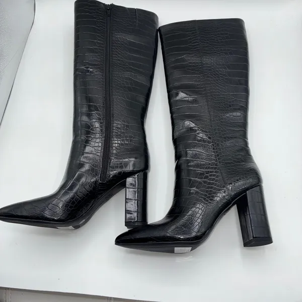 INC International Concepts Paiton Black Croc Embossed Tall Heeled Boots Women 8M - Image 2