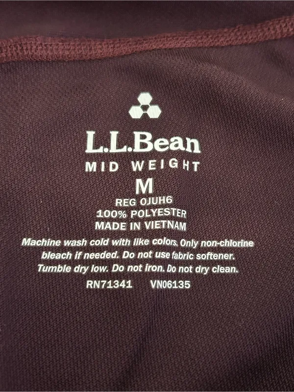 LL Bean Mid Weight Thermal Leggings Burgundy Size M - Image 3