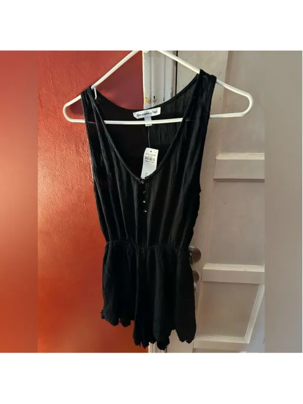 Abercrombie & Fitch Black Crochet Hem Sleeveless Romper - Image 7