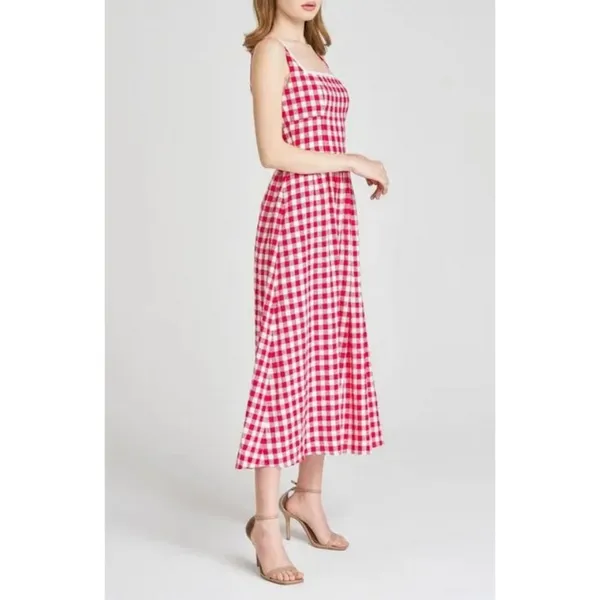 💕WAYF x Styled Coco!💕 Gracie Gingham Linen-Blend Midi Dress Red Gingham XL NWT - Image 9