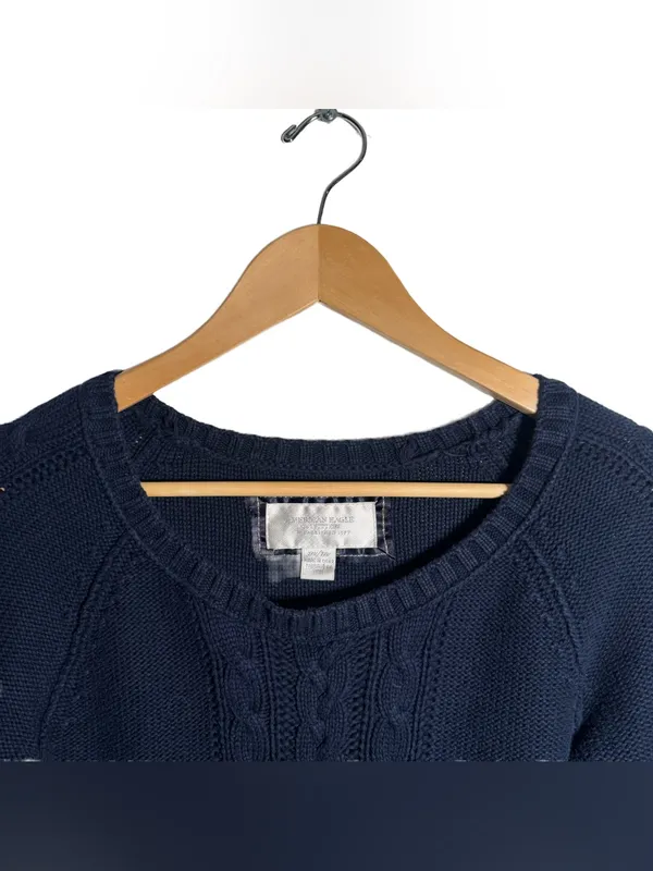 Y2K American Eagle Sweater Women's Medium Blue Knit Crewneck Vintage Coquette - Image 5