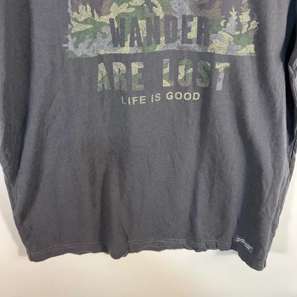 Life is Good Not All Who Wander Are Lost Camo Tree Graphic T-Shirt Gray‎ M - Image 3