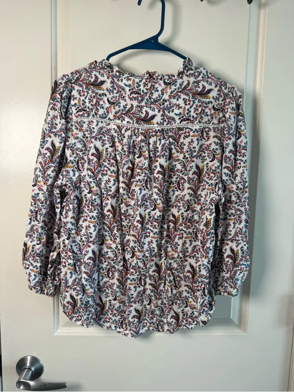 UNTUCKit White Floral Pintuck Peasant Blouse Size M - Image 4