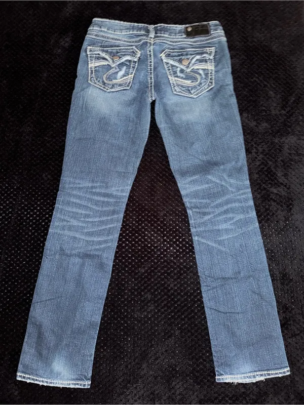 Silver Jeans Co Women’s Aiko Mid Rise Jeans Blue Dark Wash Size 28 - Image 5