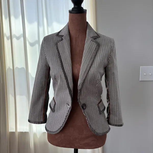 Lucy Paris Striped Blazer S Pinstripe Y2K Academia Preppy Fall Riding Jacket - Image 5
