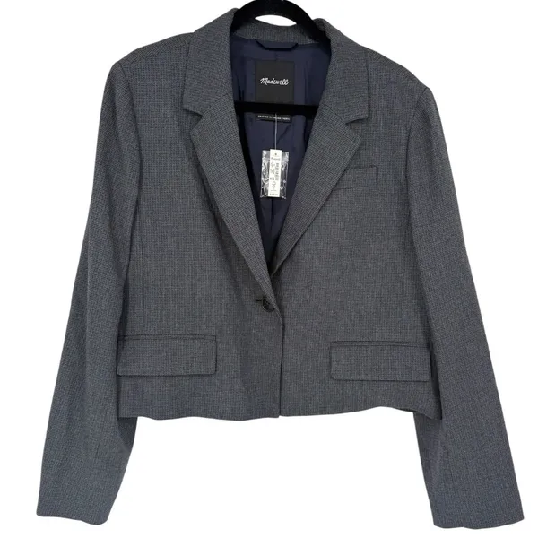 NWT Madewell Women's Sutter Crop Blazer Jacket Grey Italian Fabric NM509 Size XL - Image 5