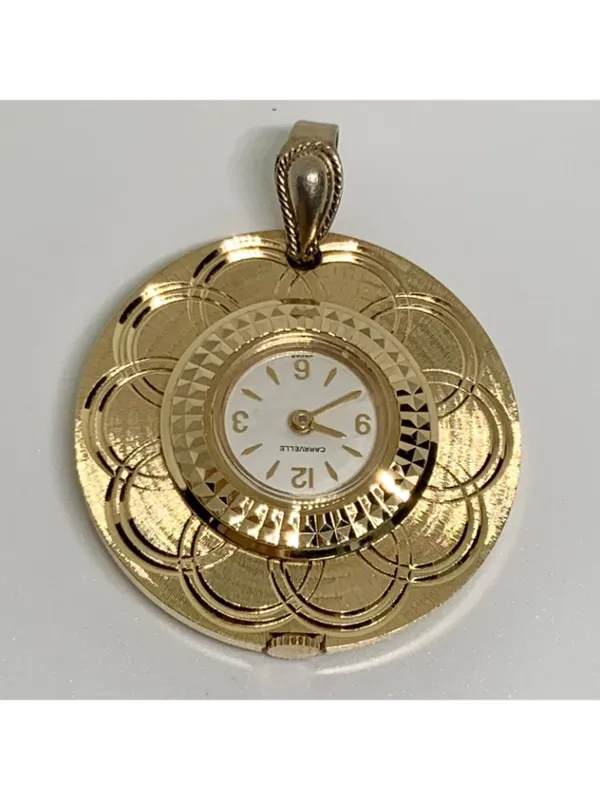 Vintage Caravelle by Bulova women Mechanical Pendant Watch gold tone 33mm works - Image 2