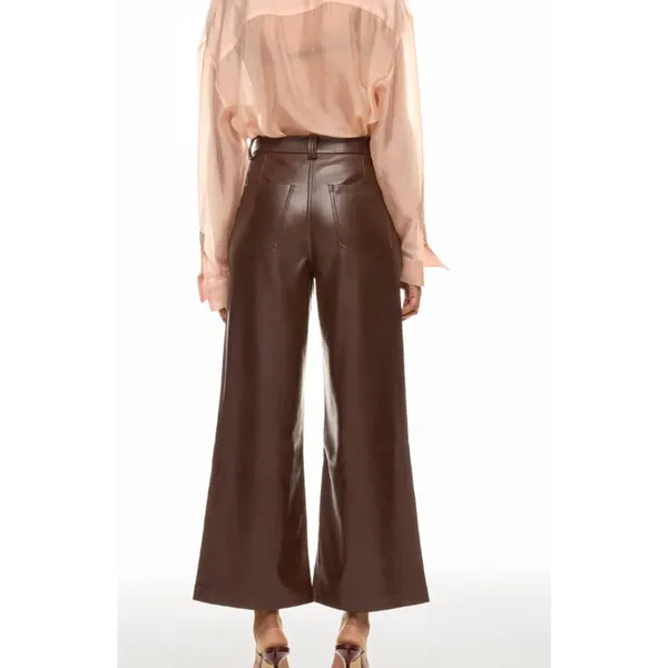 Joe's Jeans Brown Faux Leather Pants Size 31 Wide Leg Trouser Crop Designer $200 - Image 4