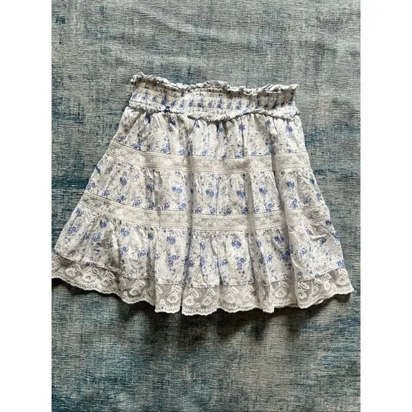Altar'd State White Blue Ruffle Lace Floral Skirt Size XS - Image 2