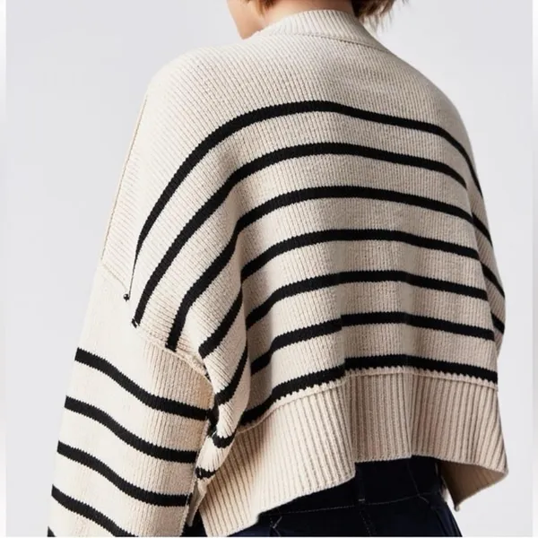 Free People Easy Street Striped Crop Sweater Cream‎ Black Knit Womens Small - Image 13