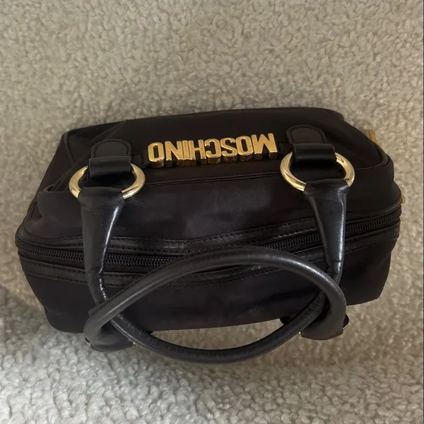 Moschino Vintage Signature Top Handle Satchel Mini Bag Brown Nylon - Image 3