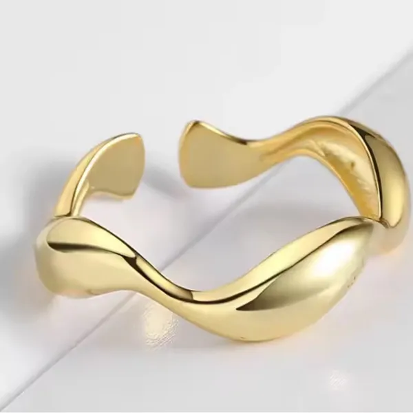 🆕 Yellow‎ Gold Wave Ring Gold Plated 925 Sterling Silver | Adjustable - Image 2