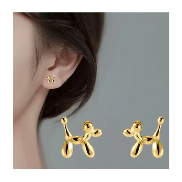 NEW Dainty Unisex Gold‎ Plated Sterling Balloon Dog Earrings, 0.7 x 0.7cm - Image 5