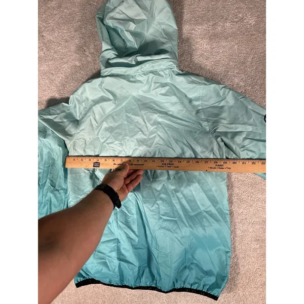 Victorias Secret PINK Jacket XS Ombré Teal‎ Full Zip Tuckaway Hood Windbreaker - Image 7