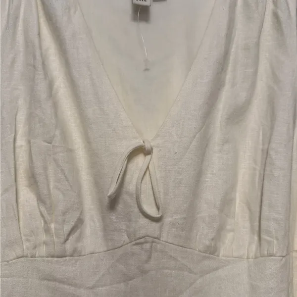 Joie Linen Blend Midi Dress L Ivory Floral Coastal Resort Summer Linen Blend‎ - Image 7