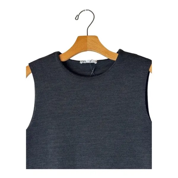 Zara Shirt Women Small Gray Crew Neck Sleeveless Knit Side Slit Tank Top Tunic‎ - Image 4