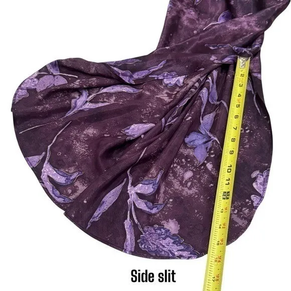 NEW Vintage California Dynasty Purple Floral Satin Dress Fairycore Feminine M - Image 11