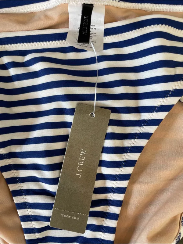 J. CREW String Bikini Bottom in Navy White Stripe Nautical Coastal Size L NWT - Image 5