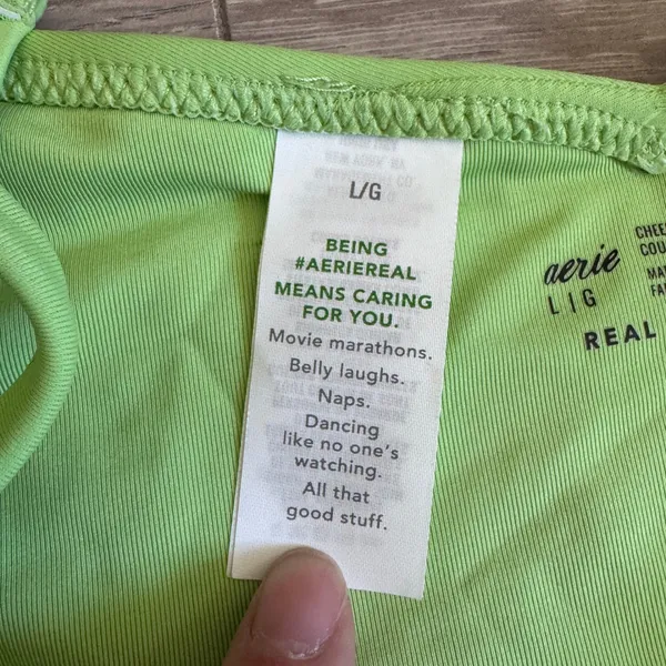 Aerie Lime Green Floral Embroidered Cheekiest Side Tie Bikini Bottom Large‎ L - Image 6