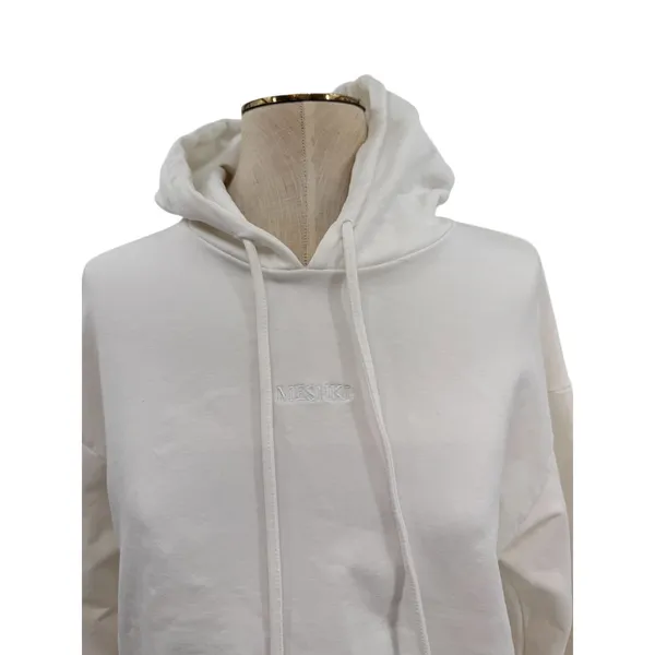 Meshki‎ Cropped Hoodie White Minimal Logo Drawstring Sweatshirt Womens Medium - Image 3