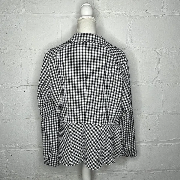 Isaac‎ Mizrahi Live Women's Black White Gingham Moto Blazer Jacket Size Large - Image 3