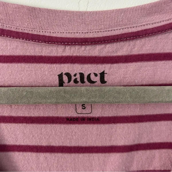 Pact Organic Cotton Soft Spun Pink Stripe A Line Sleeveless Mini Shirt Dress S - Image 5