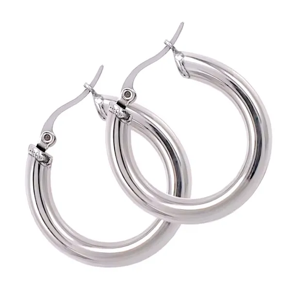 Large Tubular 18k White Gold Filled Hoop Earrings,‎ 30mm - Image 5