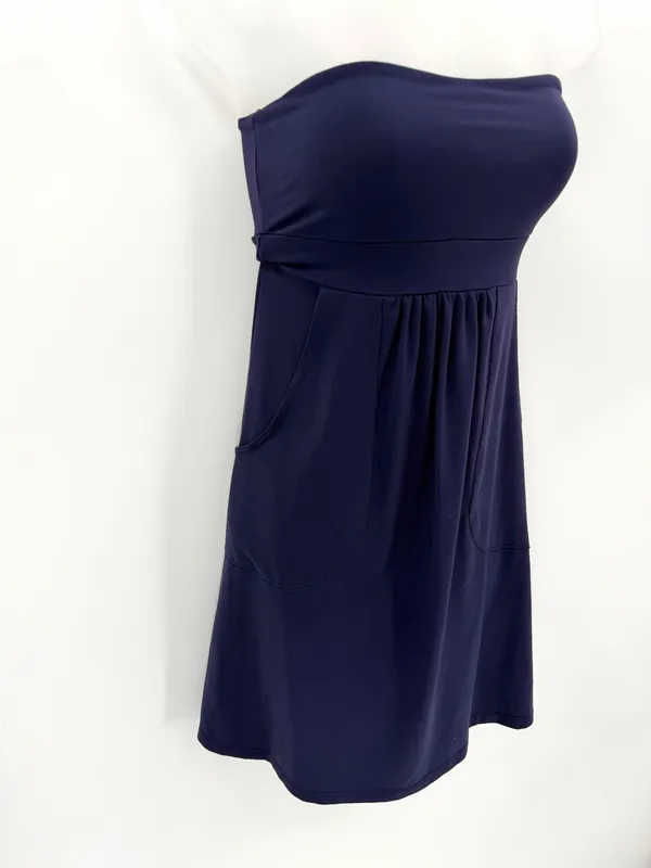 Susana Monaco Dress Womens XS Navy Blue Pleated Strapless Pocket Tube Minidress - Image 2