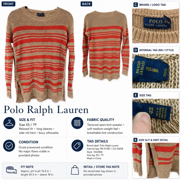 854 Polo Ralph Lauren XS Coastal Preppy Striped Knit Sweater - Image 13