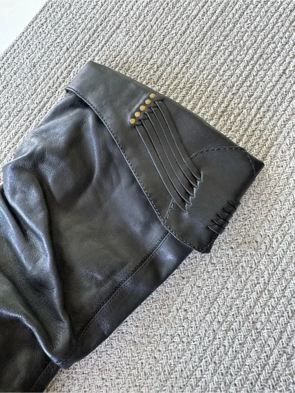 Bronx Black Studded Leather Wedge Knee-High Boots with Woven Detail Sz 8.5 - Image 8