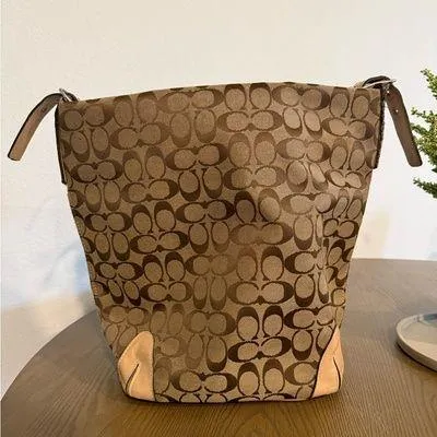Coach Tan and Brown Signature Handbag - Image 2